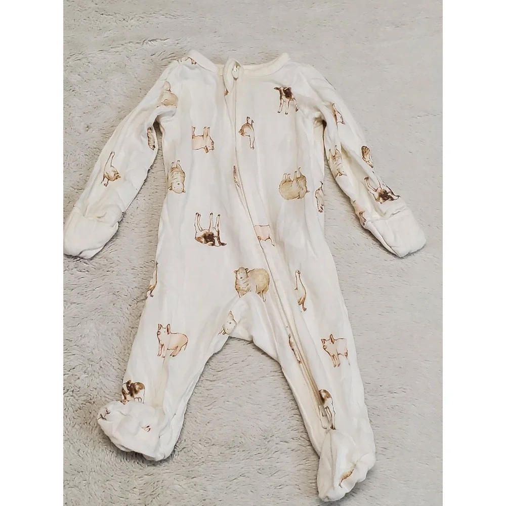 Forever French White Tan Bamboo One Piece Pajama Set Unisex Baby Newborn 3 month